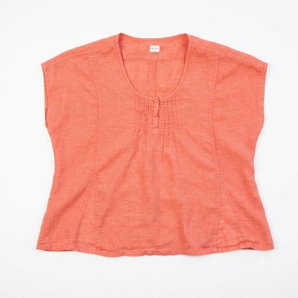 Poetry Women's 100% Linen Top Cropped Boxy Coastal Pintuck Lagenlook
